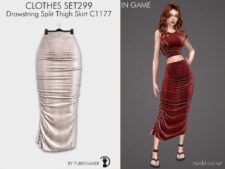 Sims 4 Elder Clothes Mod: Solid Tank Top & Drawstring Split Thigh Skirt SET299 (Image #2)