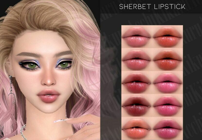 Sims 4 Lipstick Makeup Mod: Sherbet Lipstick (Featured)