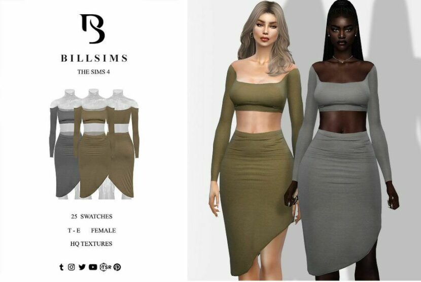 Sims 4 Teen Clothes Mod: OFF Shoulder Asymmetric TWO Piece Dress (Featured)