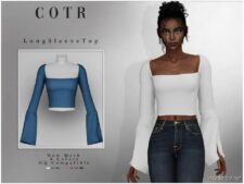 Sims 4 Female Clothes Mod: Long Sleeve TOP T-492 (Featured)