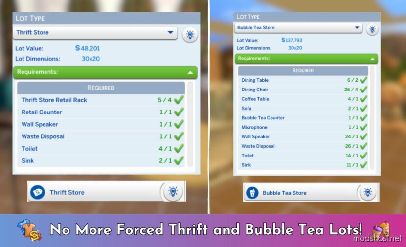 Sims 4 Mod: Separated ThrifTea Lot Types (Featured)