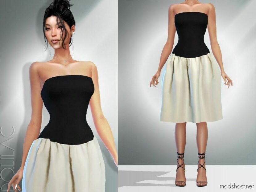 Sims 4 Female Clothes Mod: Strapless Cotton Midi Dress DO19 (Featured)