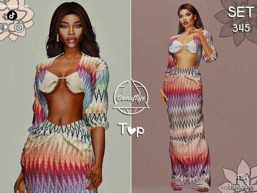 Sims 4 Elder Clothes Mod: GEO Print Cardigan And Swimwear + Print Skirt – SET 345 (Featured)