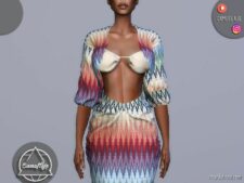 Sims 4 Elder Clothes Mod: GEO Print Cardigan And Swimwear + Print Skirt – SET 345 (Image #2)