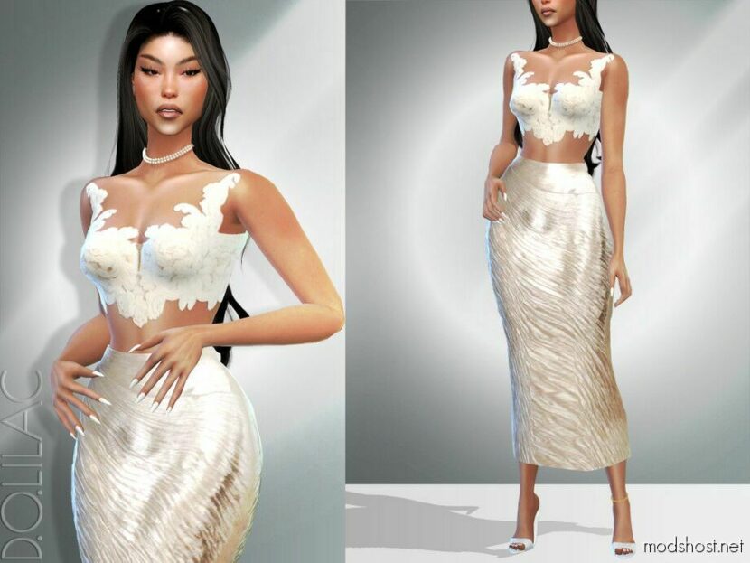 Sims 4 Elder Clothes Mod: Crinkled Metallic Skirt DO029 (Featured)