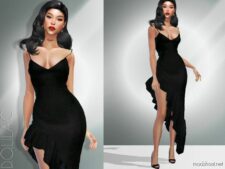 Sims 4 Adult Clothes Mod: Ruffled Asymmetrical Dress DO056 (Featured)