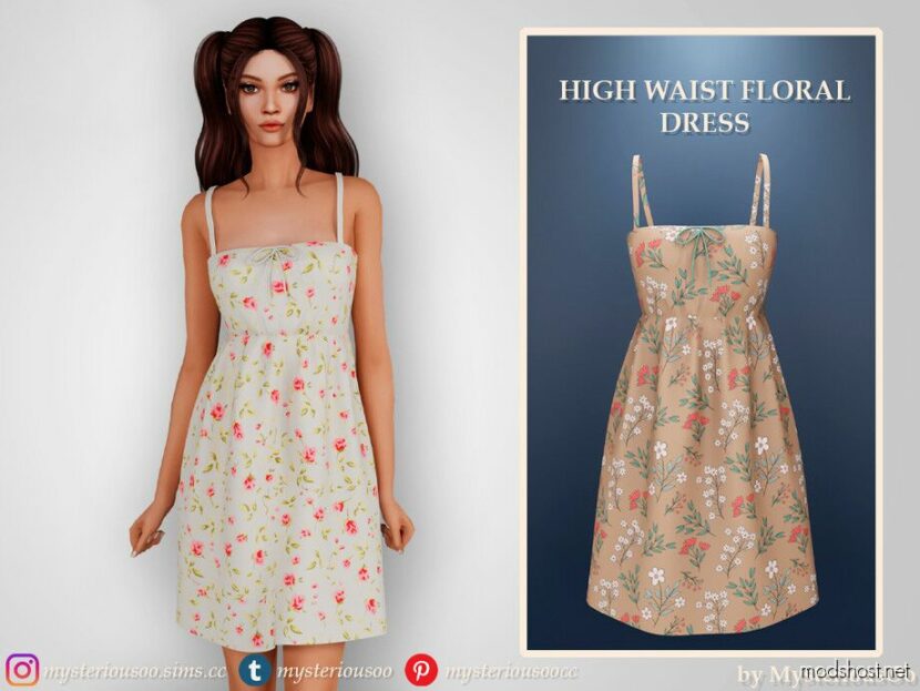 Sims 4 Everyday Clothes Mod: High Waist Floral Dress (Featured)