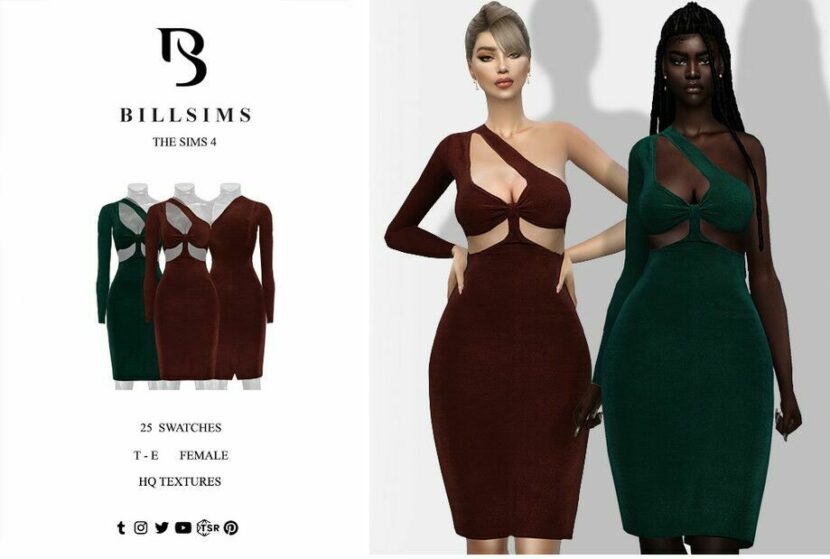 Sims 4 Everyday Clothes Mod: Acetate Slinky CUT OUT Midi Dress (Featured)