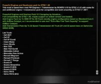 ETS2 Transmissions Part Mod: Engine + Transmission Pack V148 (Engine 5000HP + Gearbox 22 Shifter) 1.48 (Featured)