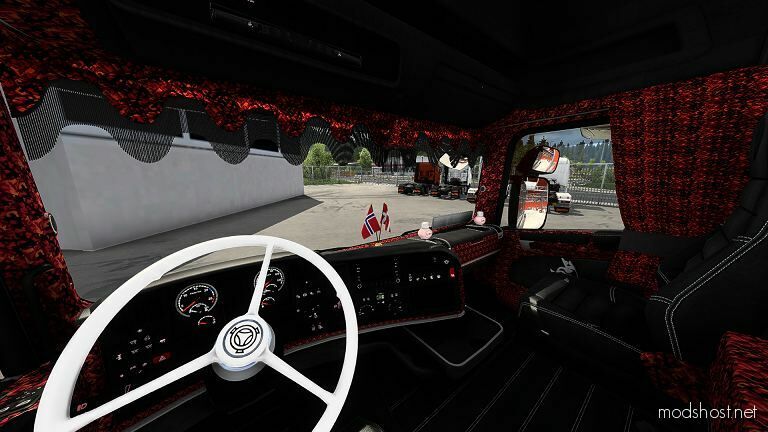 ETS2 Scania Mod: RJL Topline Interior + Exterior RED Danish Plush 1.48 (Featured)