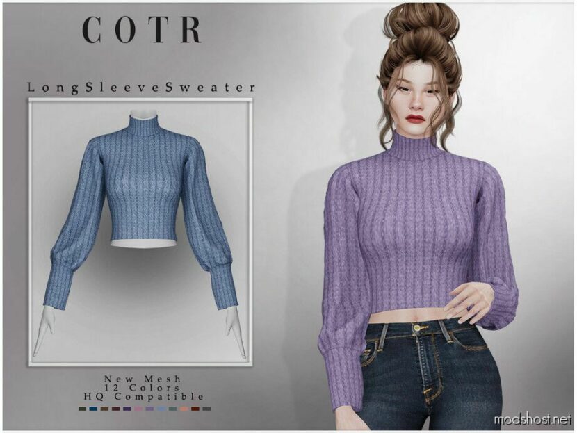 Sims 4 Everyday Clothes Mod: Long Sleeve Sweater T-494 (Featured)