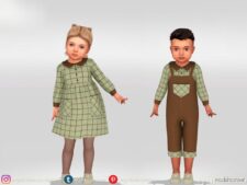 Sims 4 Kid Clothes Mod: Shirt With Square Pattern And Overalls (Featured)