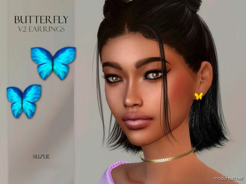 Sims 4 Female Accessory Mod: Butterfly V2 Earrings (Featured)