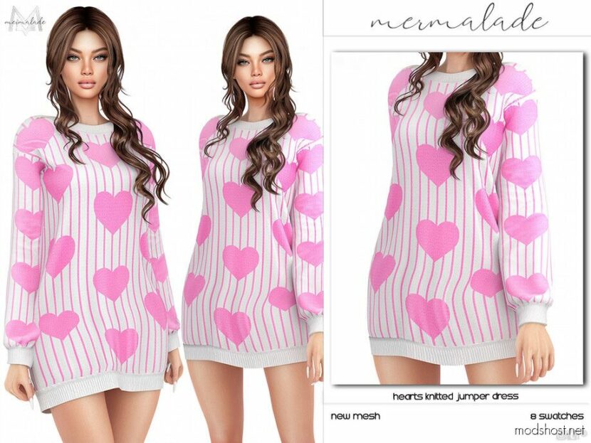 Sims 4 Elder Clothes Mod: Hearts Knitted Jumper Dress MC501 (Featured)