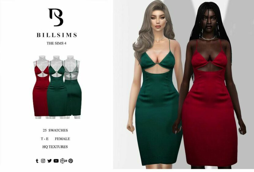 Sims 4 Everyday Clothes Mod: Satin CUT OUT Back Detail Midi Dress (Featured)