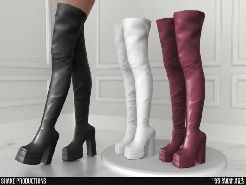 Sims 4 Female Shoes Mod: Leather High Heel Boots – S102304 (Featured)