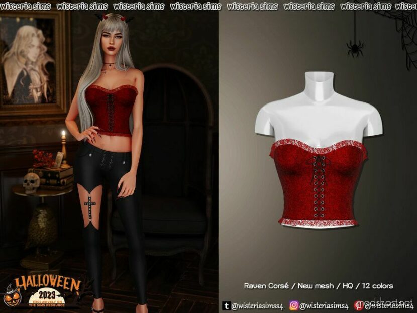 Sims 4 Teen Clothes Mod: Halloween 2023 – Raven Corset (Featured)