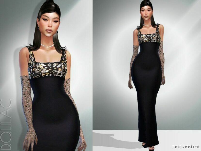 Sims 4 Female Clothes Mod: Embellished Gown And Gloves DO053 (Featured)