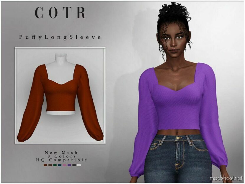 Sims 4 Female Clothes Mod: Puffy Long Sleeve Blouse T-512 (Featured)