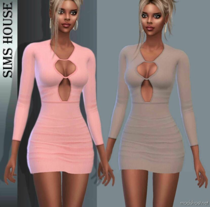 Sims 4 Female Clothes Mod: Small Dress With Cut-Out Neckline (Featured)