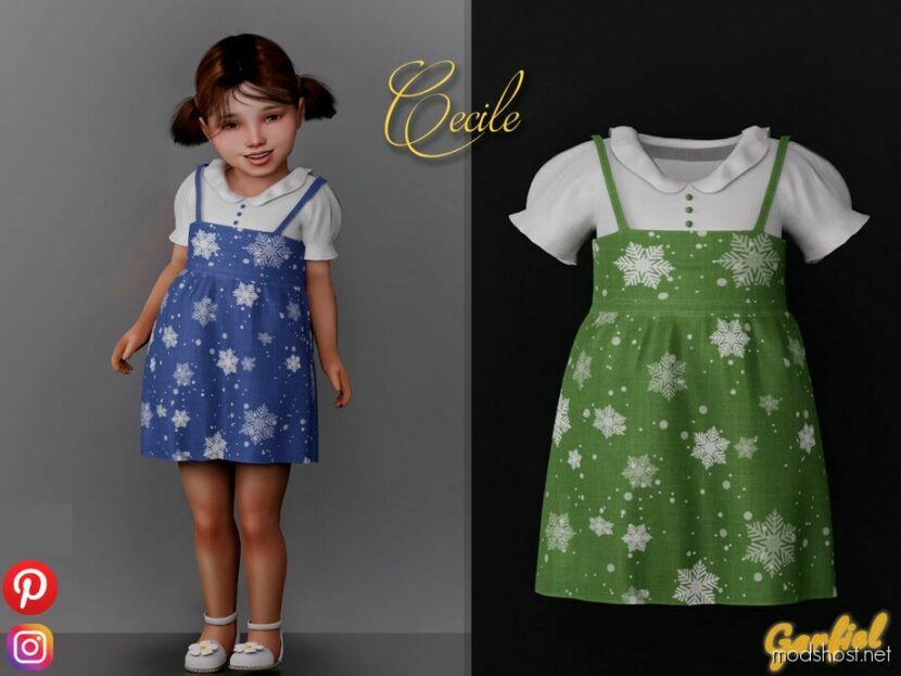 Sims 4 Kid Clothes Mod: Cecile – Cute Snowflake Dress (Featured)