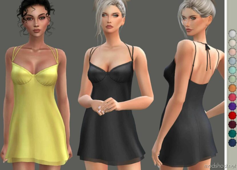 Sims 4 Dress Clothes Mod: Satin Mini Slip Dress (Featured)