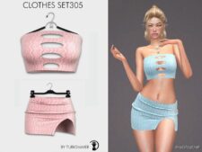 Sims 4 Teen Clothes Mod: Cut Out Tube & Top Split HEM Skirt - SET305 (Featured)