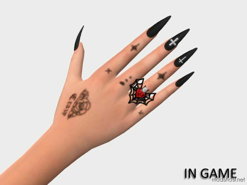 Sims 4 Female Accessory Mod: Spiderweb Diamond Heart Ring (Featured)