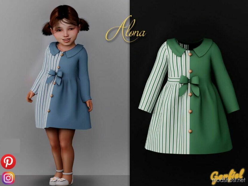 Sims 4 Female Clothes Mod: Alona – Cute Half-Striped Dress (Featured)