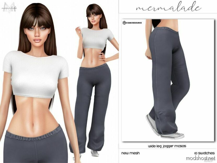 Sims 4 Teen Clothes Mod: Basic Crop T-Shirt & Wide LEG Jogger SET (Featured)