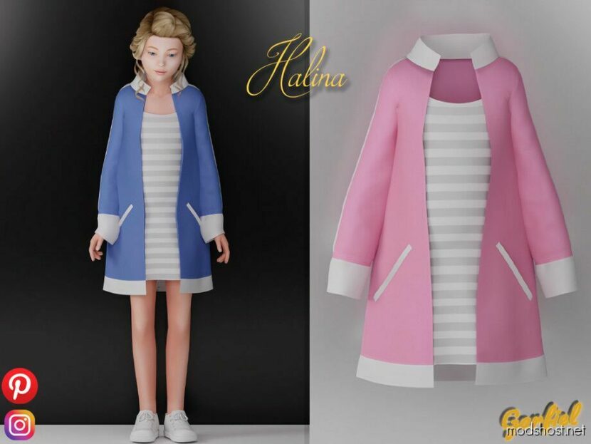 Sims 4 Dress Clothes Mod: Halina – A Striped Dress And A Brightly Colored Cape (Featured)