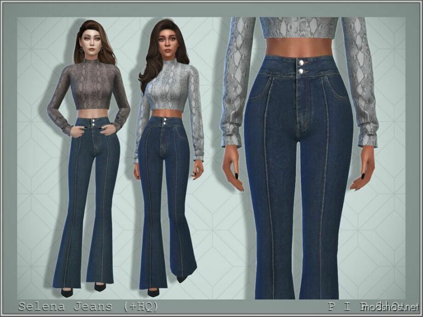 Sims 4 Elder Clothes Mod: Selena Jeans (Flared). (Featured)