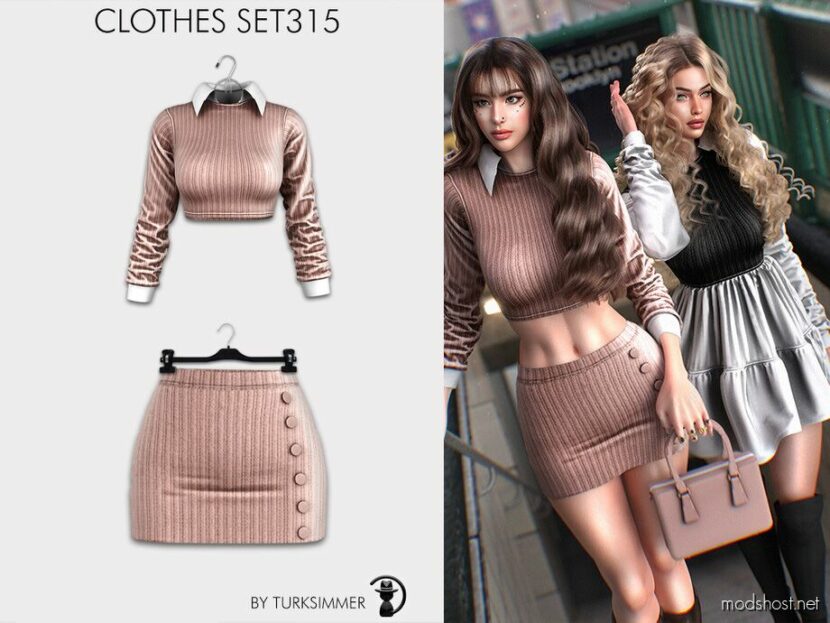 Sims 4 Female Clothes Mod: Crop Sweater & Mini Skirt SET315 (Featured)