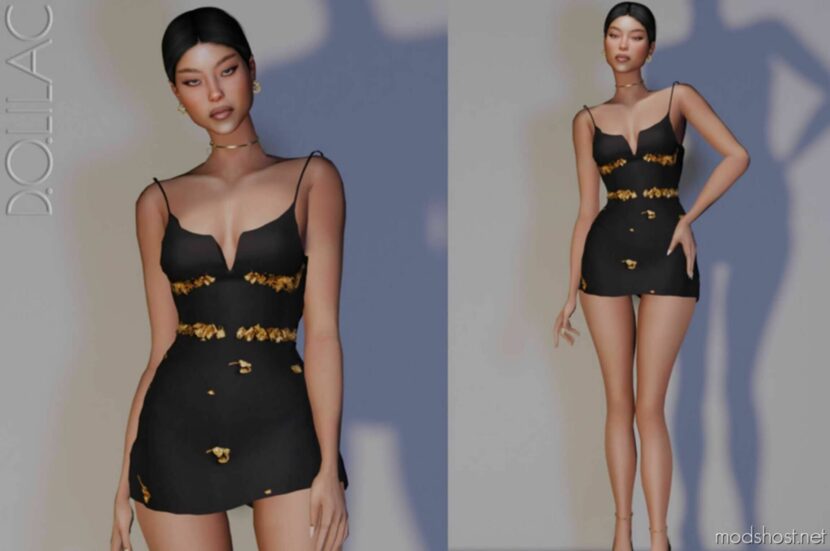 Sims 4 Adult Clothes Mod: Golden Leaves Mini Dress (Featured)