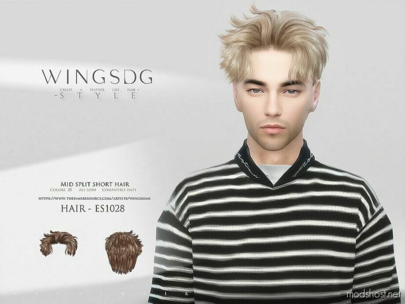 Sims 4 Male Mod: Wings ES1028 Mid Split Short Hair (Featured)