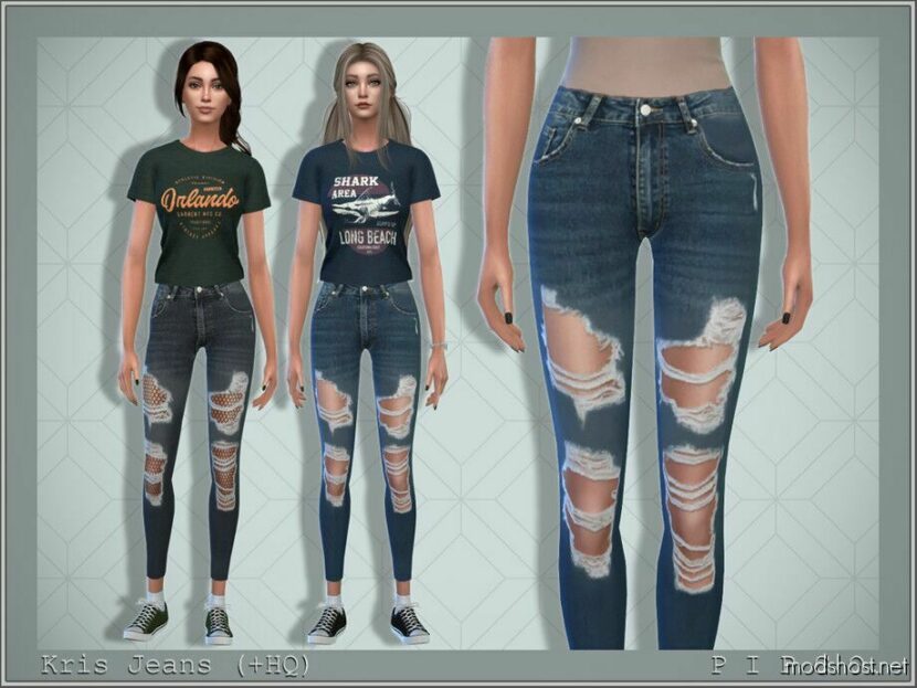 Sims 4 Female Clothes Mod: Kris Jeans (Ripped) (Featured)