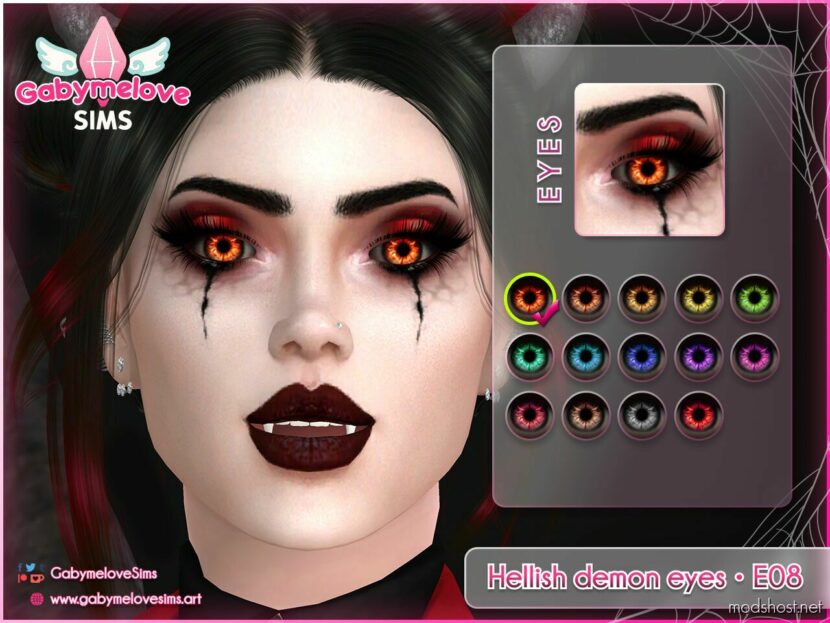 Sims 4 Mod: Hellish demon eyes • E08, contact lenses | Halloween CC (Featured)