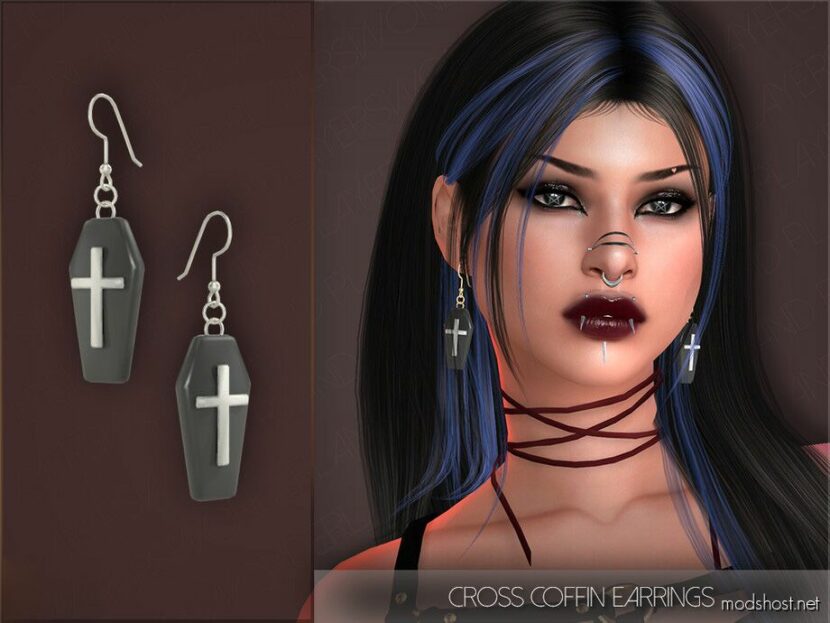 Sims 4 Female Accessory Mod: Cross Coffin Earrings (Featured)