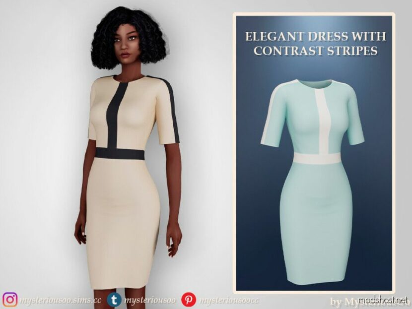 Sims 4 Everyday Clothes Mod: Elegant Dress With Contrast Stripes (Featured)