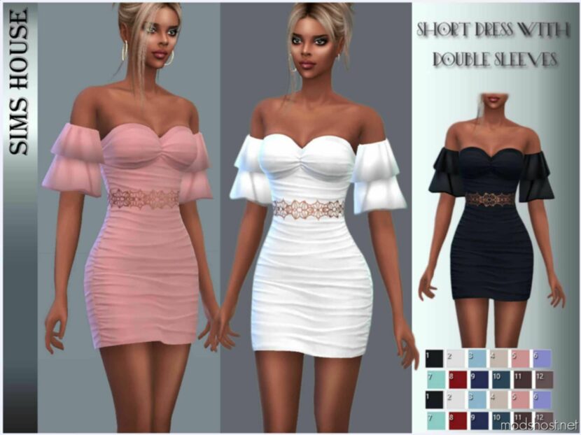 Sims 4 Female Clothes Mod: Short Dress With Double Sleeves (Featured)