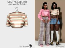 Sims 4 Teen Clothes Mod: Crop Sweater & Denim Shorts SET318 (Image #2)