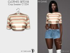 Sims 4 Teen Clothes Mod: Crop Sweater & Denim Shorts SET318 (Image #3)