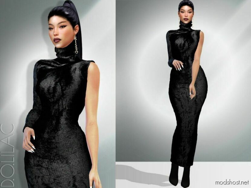 Sims 4 Everyday Clothes Mod: Asymmetric Long Dress DO046 (Featured)