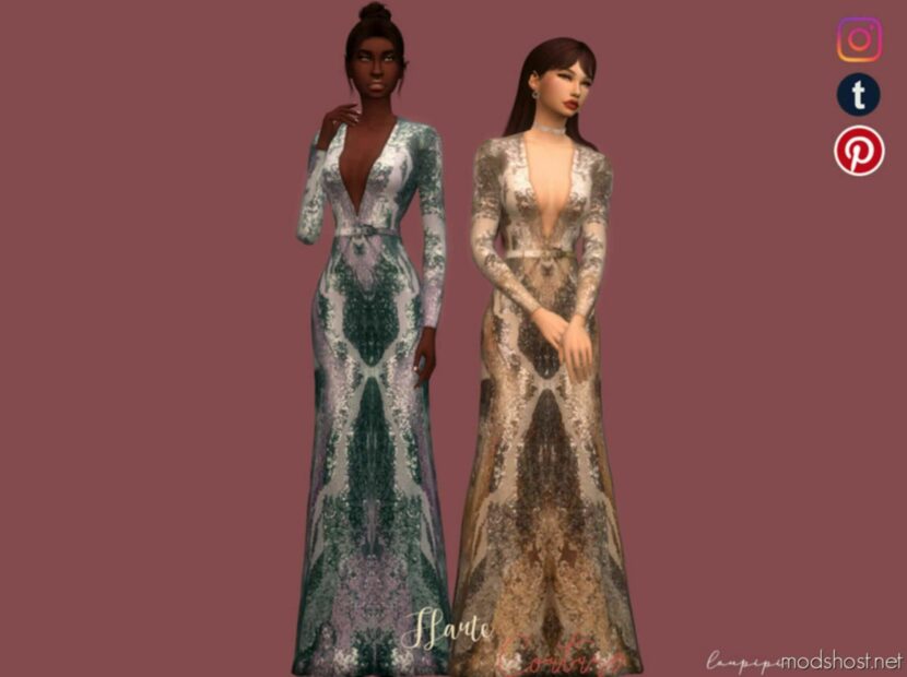 Sims 4 Female Clothes Mod: Embellished Long Dress (Featured)