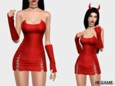 Sims 4 Teen Clothes Mod: Halloween 2023 – Devil Lady Dress (Featured)