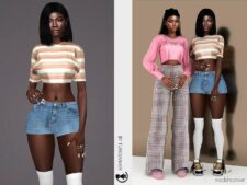 Sims 4 Teen Clothes Mod: Crop Sweater & Denim Shorts SET318 (Featured)