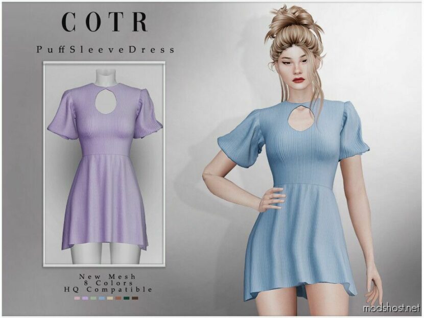 Sims 4 Everyday Clothes Mod: Puff Sleeve Dress D-291 (Featured)