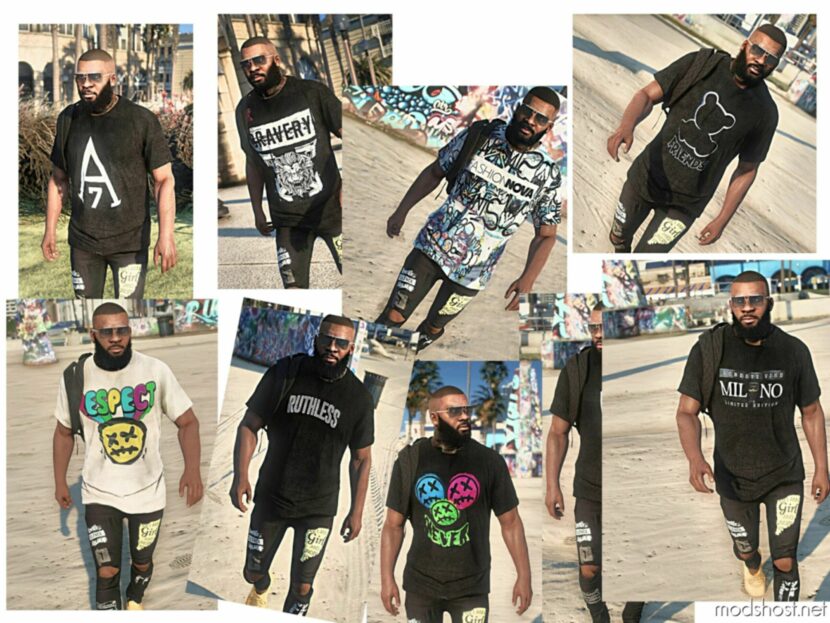 GTA 5 Player Mod: Versace & Maxi Moda T-Shirt Pack (Retextures) (Featured)