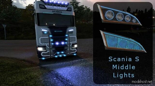 ETS2 Headlights Part Mod: Scania S Middle Lights 1.48 (Featured)