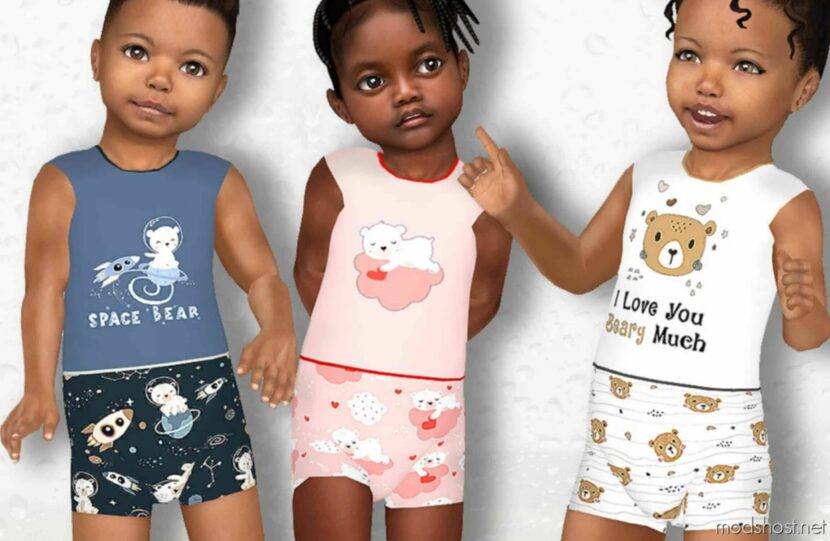 Sims 4 Sleepwear Clothes Mod: Cute Bears Pajamas (Featured)